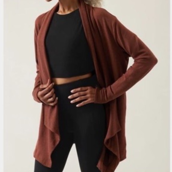 Athleta Pranayama II Wrap Cardigan Open Front Sweater Mahogany Brown Medium M - Picture 1 of 7